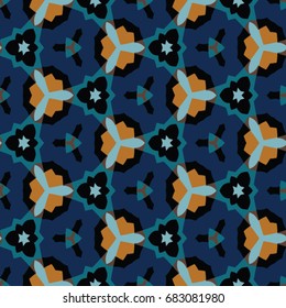 Hexagonal symmetry vector ornaments. Geometric pattern for ceramic tile, surface design, textiles, printing, wallpaper.The endless texture with abstract stars.