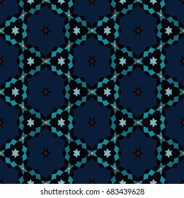 Hexagonal symmetry vector ornaments. Geometric pattern for ceramic tile, surface design, textiles, printing, wallpaper.The endless texture with abstract stars.
