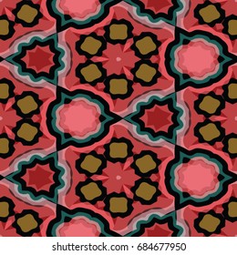 Hexagonal symmetry vector ornaments. Geometric pattern for ceramic tile, surface design, textiles, printing, wallpaper.The endless texture with abstract stars.