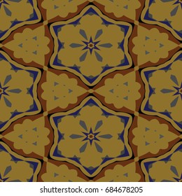 Hexagonal symmetry vector ornaments. Geometric pattern for ceramic tile, surface design, textiles, printing, wallpaper.The endless texture with abstract stars.