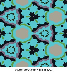 Hexagonal symmetry vector ornaments. Geometric pattern for ceramic tile, surface design, textiles, printing, wallpaper. Endless texture with abstract stars.