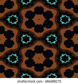 Hexagonal symmetry vector ornaments. Geometric pattern for ceramic tile, surface design, textiles, printing, wallpaper. Endless texture with abstract stars.