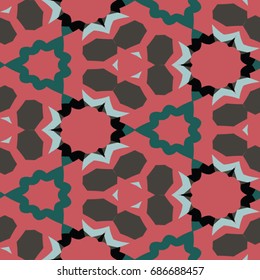 Hexagonal symmetry vector ornaments. Geometric pattern for ceramic tile, surface design, textiles, printing, wallpaper. Endless texture with abstract stars.