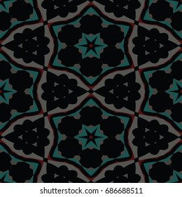 Hexagonal symmetry vector ornaments. Geometric pattern for ceramic tile, surface design, textiles, printing, wallpaper. Endless texture with abstract stars.