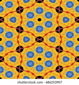 Hexagonal symmetry vector pattern. Geometric ornaments for ceramic tile, surface design, textiles, printing, wallpaper. The endless colorful texture with abstract stars.