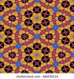 Hexagonal symmetry vector pattern. Geometric ornaments for ceramic tile, surface design, textiles, printing, wallpaper. The endless colorful texture with abstract stars.