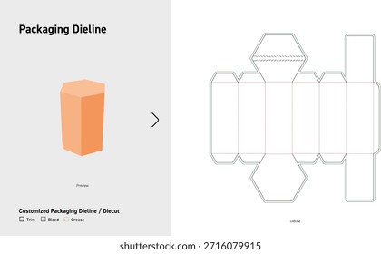 Hexagonal Tall Box Dieline Creative Vertical Packaging Diecut Template