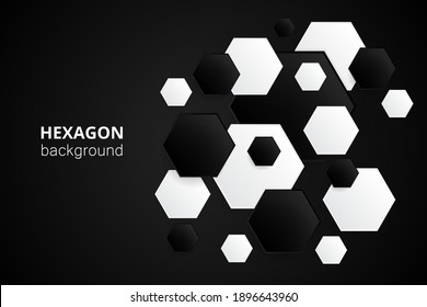 Hexagonal technology background. Black and white hexagonal shapes. Digital technology design.