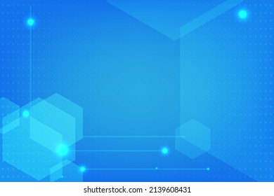 Hexagonal technology background with grey half tone in back. Abstract blue tech light. Modern vector template for business presentation.