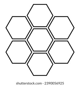 Concepto de tecnología hexagonal seis elementos geometría de abeja sota seis caras contorno de polígono icono línea de contorno color negro ilustración vectorial delgado estilo plano