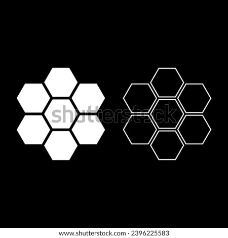 Hexagonal technology concept hexagon six items bee sota geometry six sided polygon set icon white color vector illustration image solid fill outline contour line thin flat style