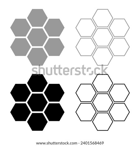 Hexagonal technology concept hexagon six items bee sota geometry six sided polygon set icon grey black color vector illustration image solid fill outline contour line thin flat style