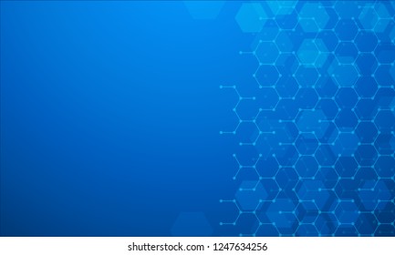 Hexagonal technology, molecule, genetic, chemical compounds abstract vector background. Abstract geometric background with connected lines