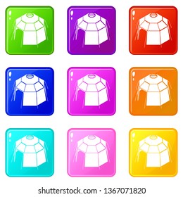 Hexagonal tent icons set 9 color collection isolated on white for any design