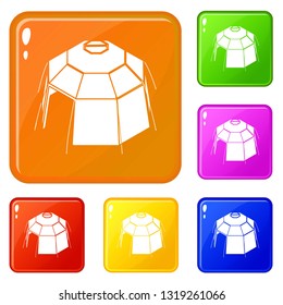Hexagonal tent icons set collection vector 6 color isolated on white background