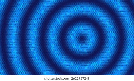 Hexagonal Tile Pattern with Blue Ripple Effect. Abstract Tech Wave Visualization for Blockchain, Data Networks, AI, and Digital Signal Backgrounds. Modern Vector Illustration.