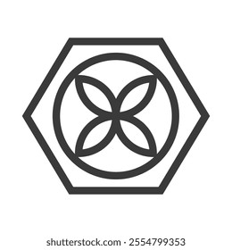 A hexagonal vector design with overlapping arcs and detailed geometric symmetry, perfect for modern branding, abstract projects, and as a decorative asset for creative and professional design work.