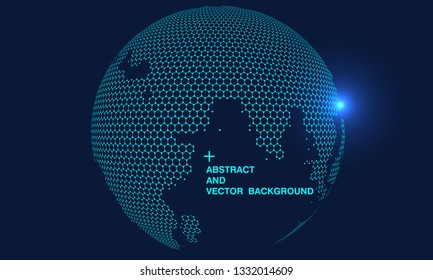 Hexagonal vector grid globe representing high tech, cloud computing and internet big data