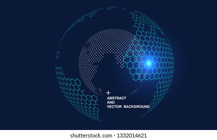 Hexagonal vector grid globe representing high tech, cloud computing and internet big data