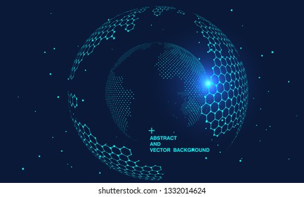 Hexagonal Vector Grid Globe Representing High Tech, Cloud Computing And Internet Big Data