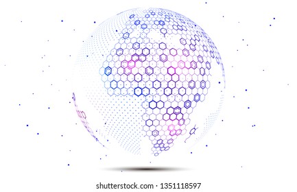  Hexagonal vector grid globe representing high tech, cloud computing and internet big data