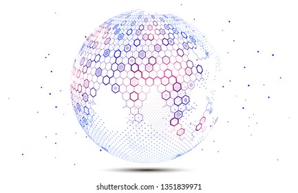  Hexagonal Vector Grid Globe Representing High Tech, Cloud Computing And Internet Big Data