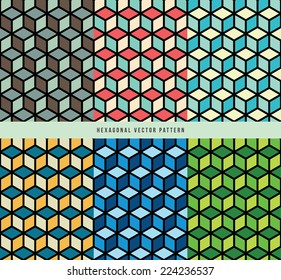 A hexagonal vector pattern in various color styles