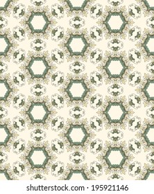 Hexagonal vintage beige and blue seamless pattern