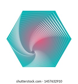 hexagonal vortex symbol in blue pink on white background