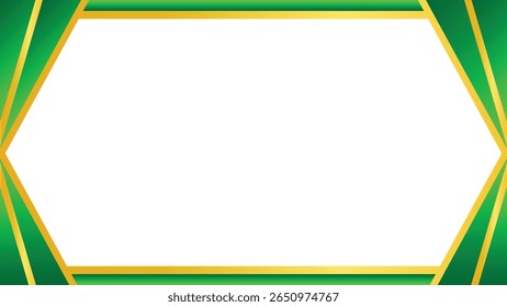 Hexagonal White Background with Gold and Green Geometric Frame Design