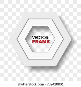 Hexagonal white picture frame mockup on transparent background