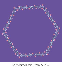 Hexagonal Wreath Border Frame With Yellow Peach Flowers And Green Leaves
