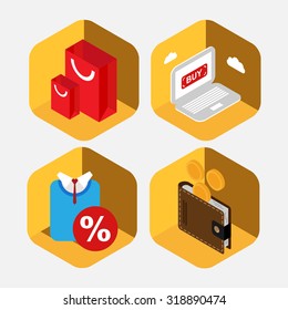 Hexagone shopping icon set