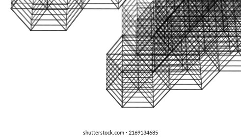 hexagons in abstract architecture 3d rendering
