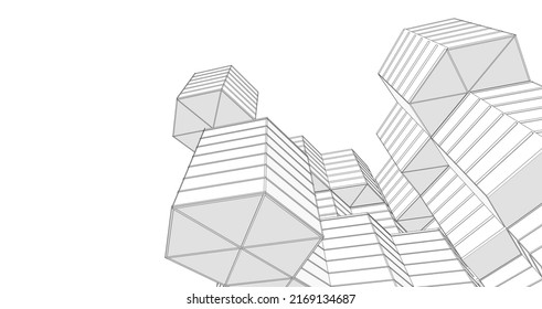 hexagons in abstract architecture 3d rendering