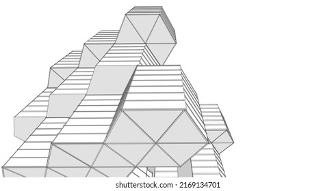 hexagons in abstract architecture 3d rendering