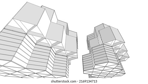 hexagons in abstract architecture 3d rendering