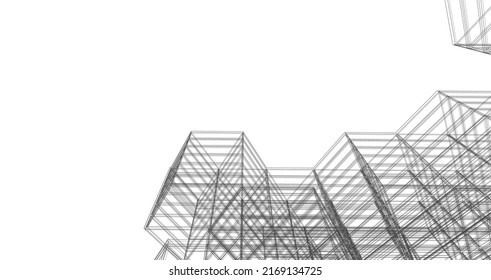 hexagons in abstract architecture 3d rendering