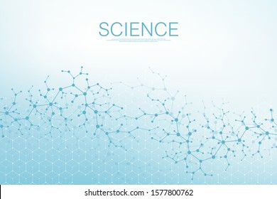 Hexagons abstract background with geometric particles shapes. Science, technology and medical concept. Graphic futuristic background wave flow hex for your design. Vector illustration banner.