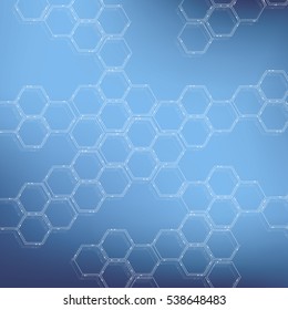 Hexagons abstract background. Geometric science and technology motion design. Digital data visualization concept. Scientific vector illustration