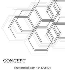 Hexagons abstract background. Geometric science and technology motion design. Digital data visualization concept. Scientific vector illustration