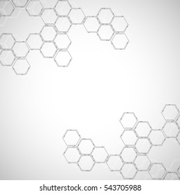 Hexagons abstract background. Geometric science and technology motion design. Digital data visualization concept. Scientific vector illustration