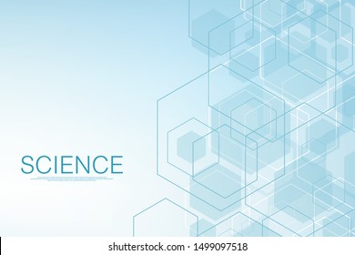 Hexagons abstract background with geometric shapes. Science, technology and medical concept. Futuristic background in science style. Graphic hex background for your design. Vector illustration