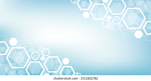 Hexagons abstract background with geometric shapes. Science, technology and medical concept. Futuristic background in science style. Graphic hex background for your design. Vector illustration