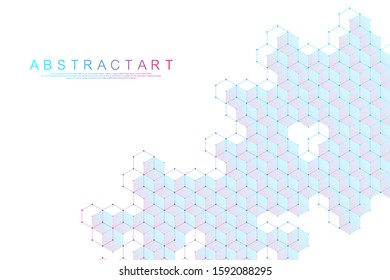 Hexagons abstract background with geometric shapes. Science, technology and medical concept. Futuristic background in science style. Graphic hex background for your design. Vector illustration