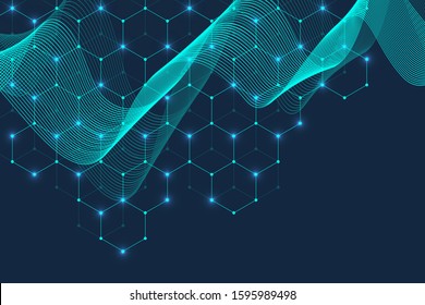 Hexagons abstract background with geometric shapes. Science, technology and medical concept. Futuristic background in science style. Graphic hex background for your design. Vector illustration.