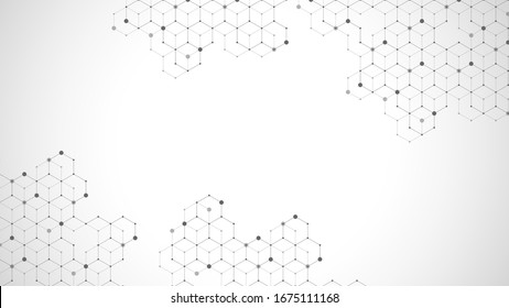 Hexagons abstract background with geometric shapes. Science, technology and medical concept. Futuristic background in science style. Graphic hex background for your design. Vector illustration