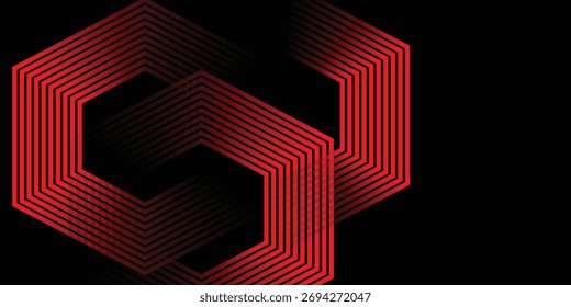 Hexagones en fondo negro y rojo, Ilustración vectorial.