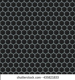 Hexagons of black stone with white streaks of energy. Seamless vector texture. Technology seamless pattern. Vector geometric dark background.