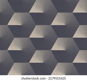 Hexagons Clockwise Gradient Seamless Pattern Vector Technology Abstract Background. Honeycomb Cell Structure Repetitive Graphic Wallpaper. Endless Half Tone Art Retro Futuristic Illustration